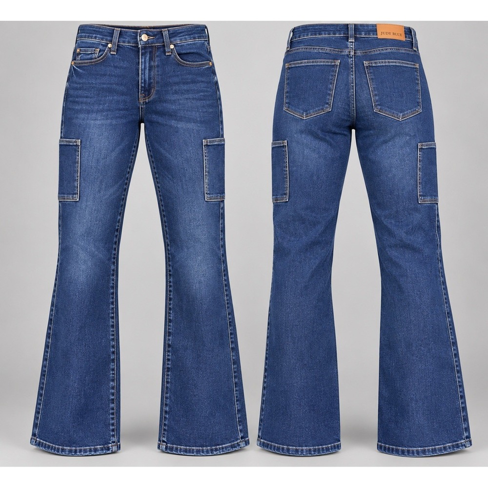 Judy Blue Bootcut WOMEN 5/27 High Stretch Jeans Medium Blue Button Logo NWT